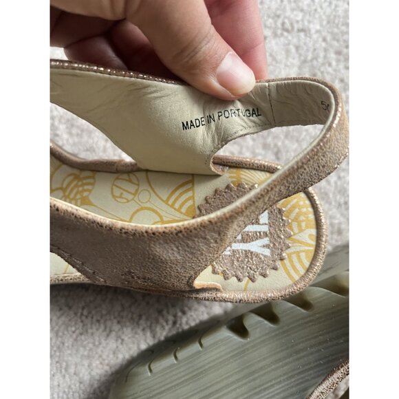 Fly London Flfa Womens Tan Leather lace Up Wedge Peep Toe Sandals size 9 Boho - Picture 8 of 8